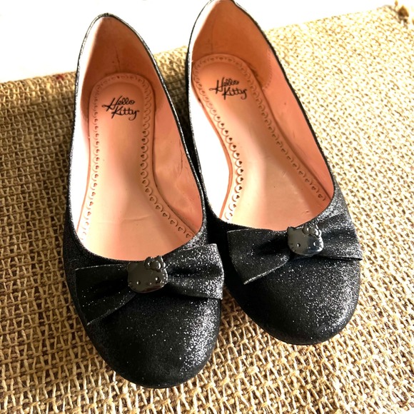 Hello Kitty Black Glitter Ballet Flats Bow Accent Girls Women Size 10 - Picture 1 of 9